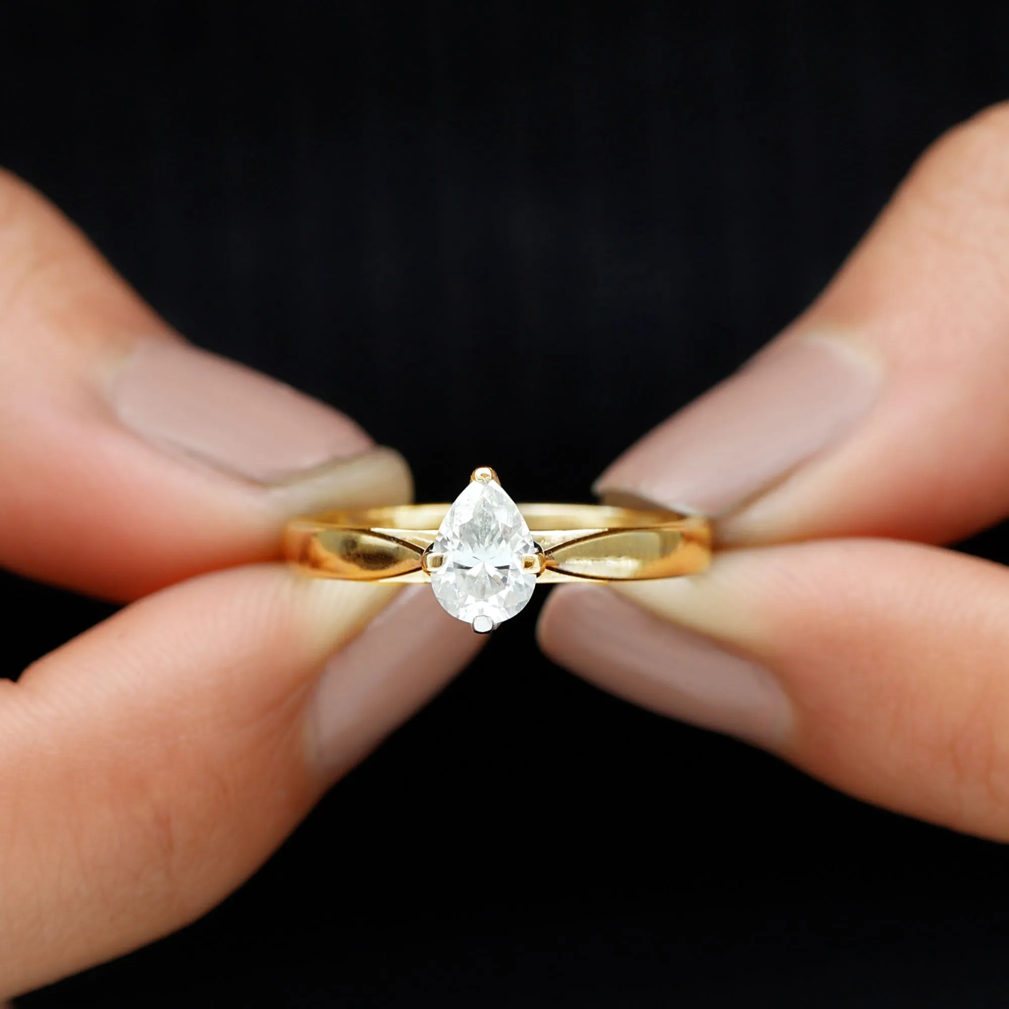 Certified Pear Shaped 5X7 mm Moissanite Solitaire Engagement Ring