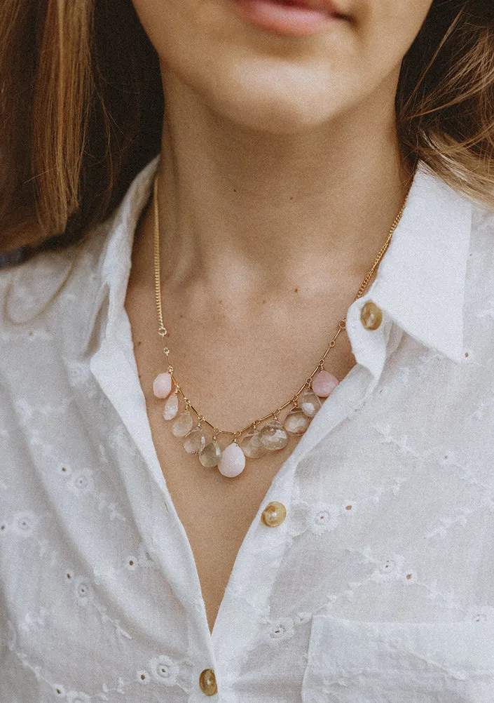 Chandelier Morganite and Pink Opal Necklace