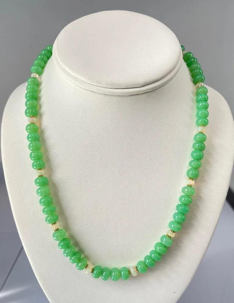 Chrysoprase, Faceted Opal and Yellow Gold Beaded Necklace, 19.25 Inches