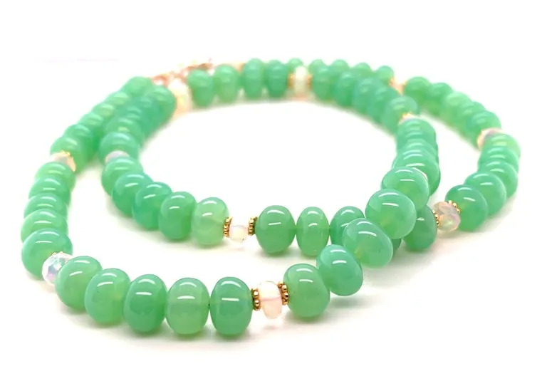 Chrysoprase, Faceted Opal and Yellow Gold Beaded Necklace, 19.25 Inches