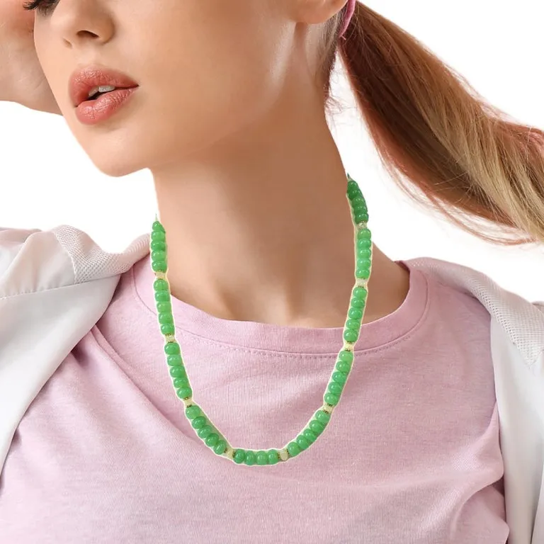 Chrysoprase, Faceted Opal and Yellow Gold Beaded Necklace, 19.25 Inches