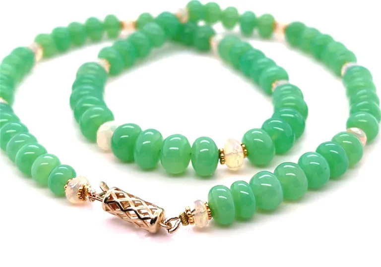 Chrysoprase, Faceted Opal and Yellow Gold Beaded Necklace, 19.25 Inches