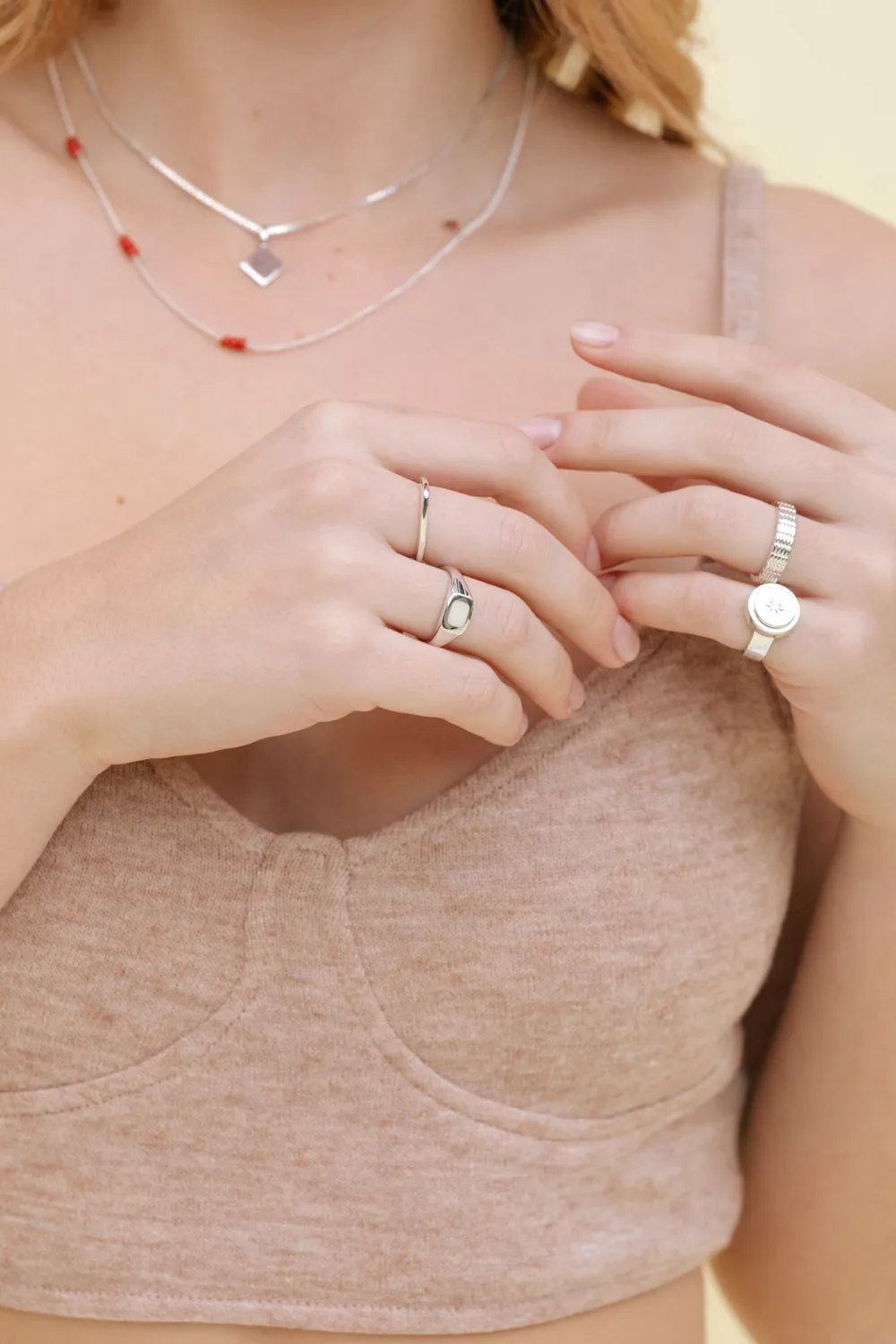 Chunky white signet ring silver