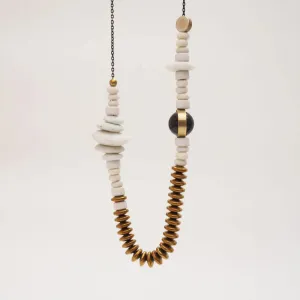 CONSTA/02 consta white recycled glass krobo’s with java and smokey quartz necklace