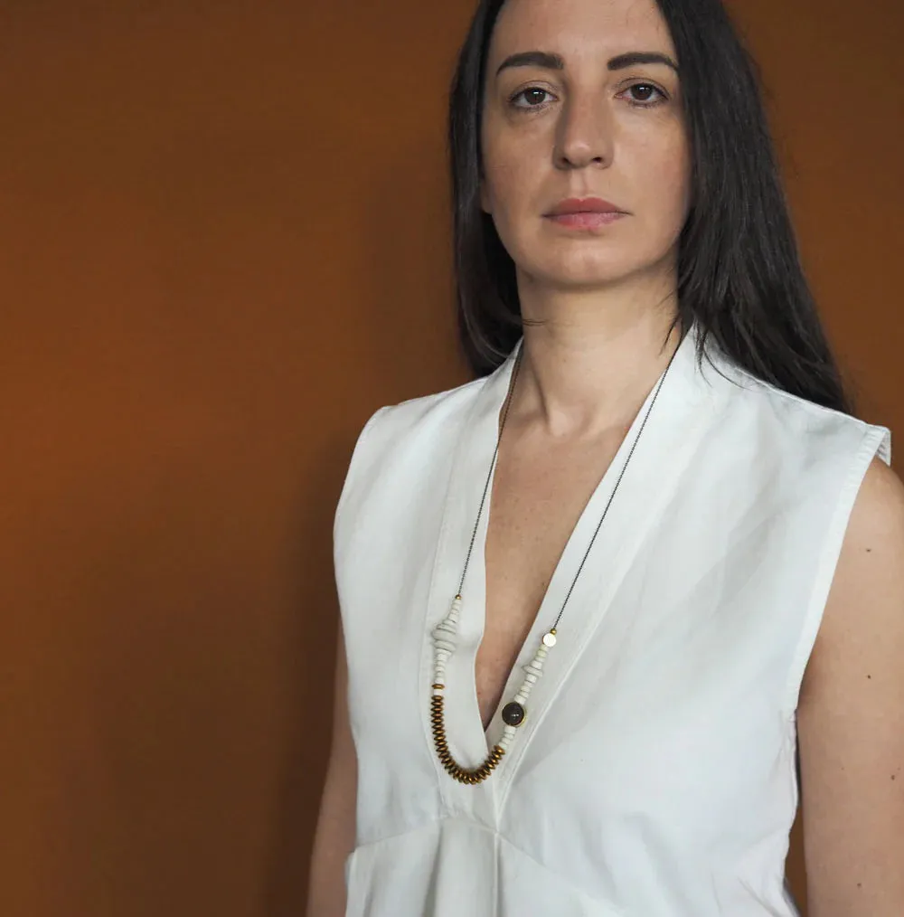 CONSTA/02 consta white recycled glass krobo’s with java and smokey quartz necklace