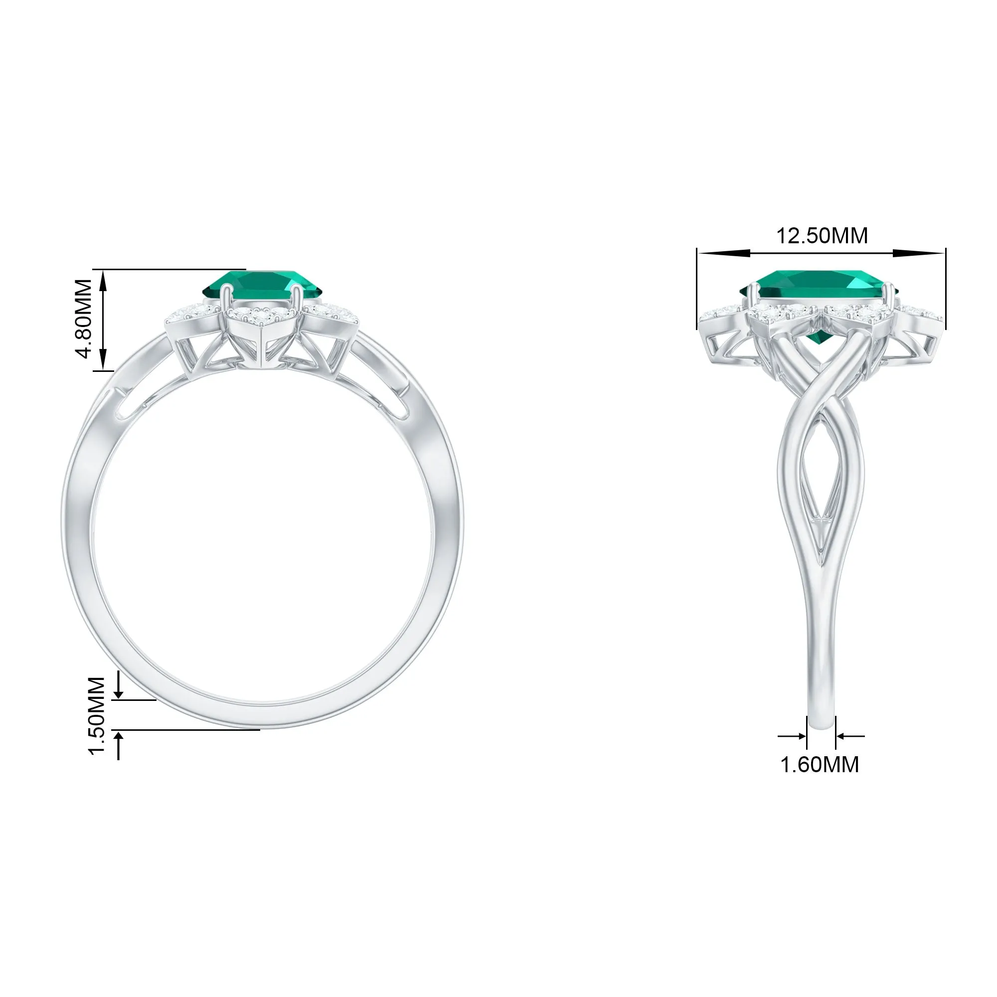 Created Emerald and Diamond Flower Halo Engagement Ring