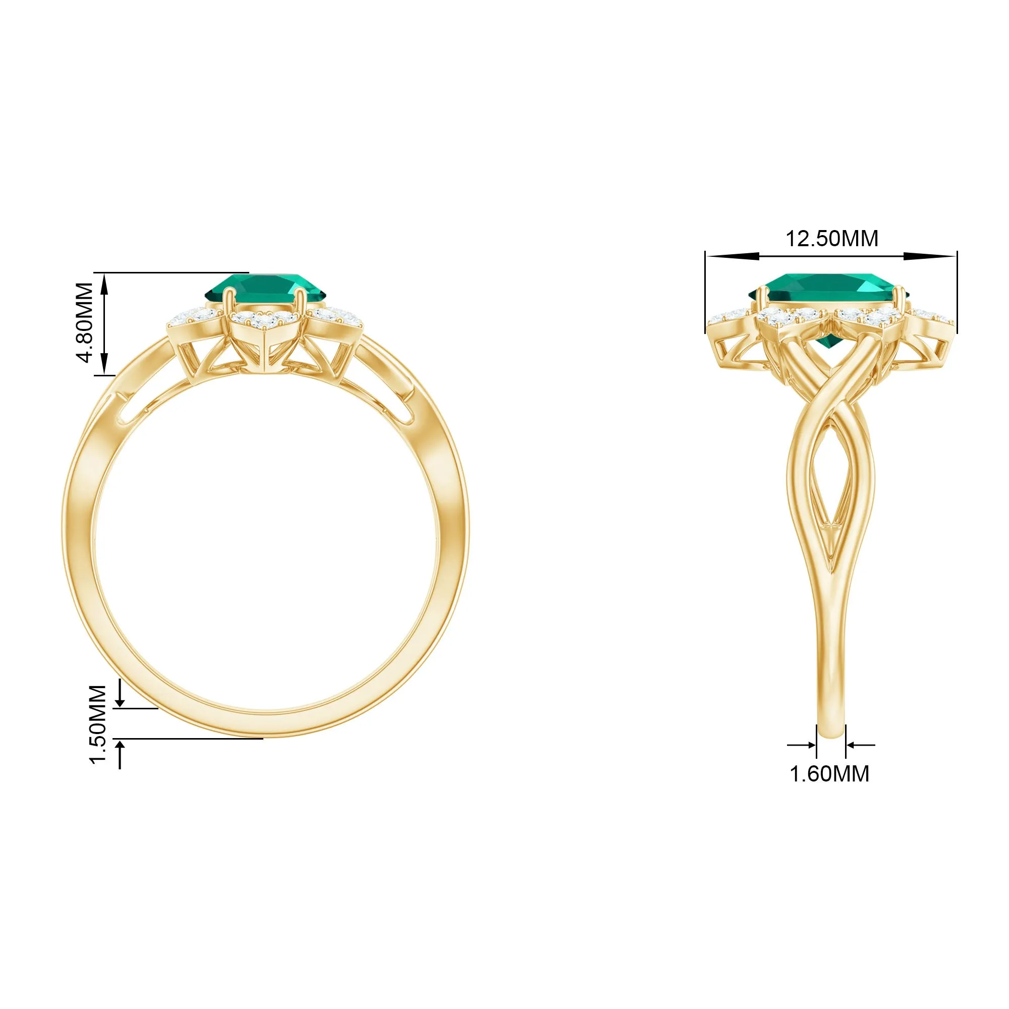 Created Emerald and Diamond Flower Halo Engagement Ring