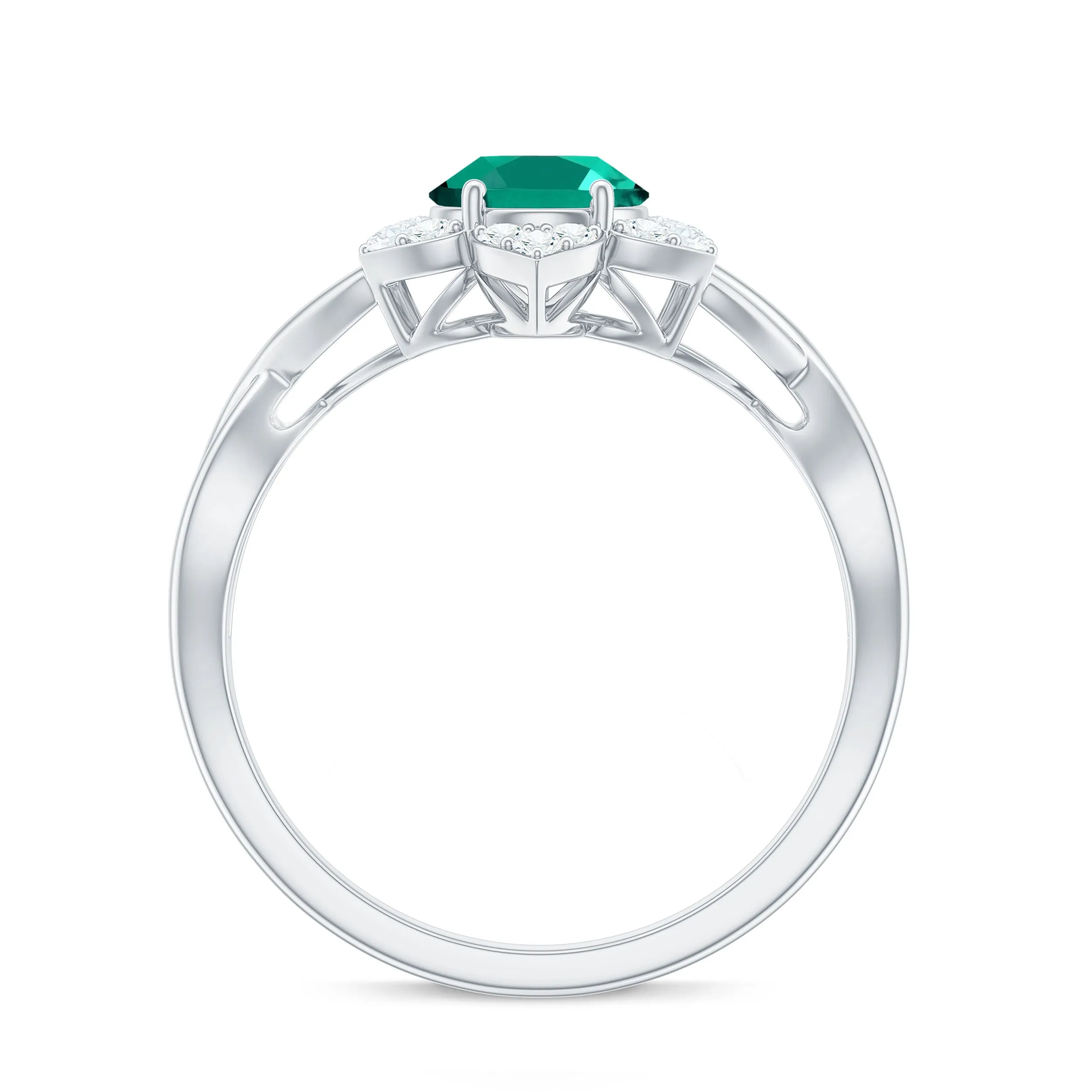 Created Emerald and Diamond Flower Halo Engagement Ring