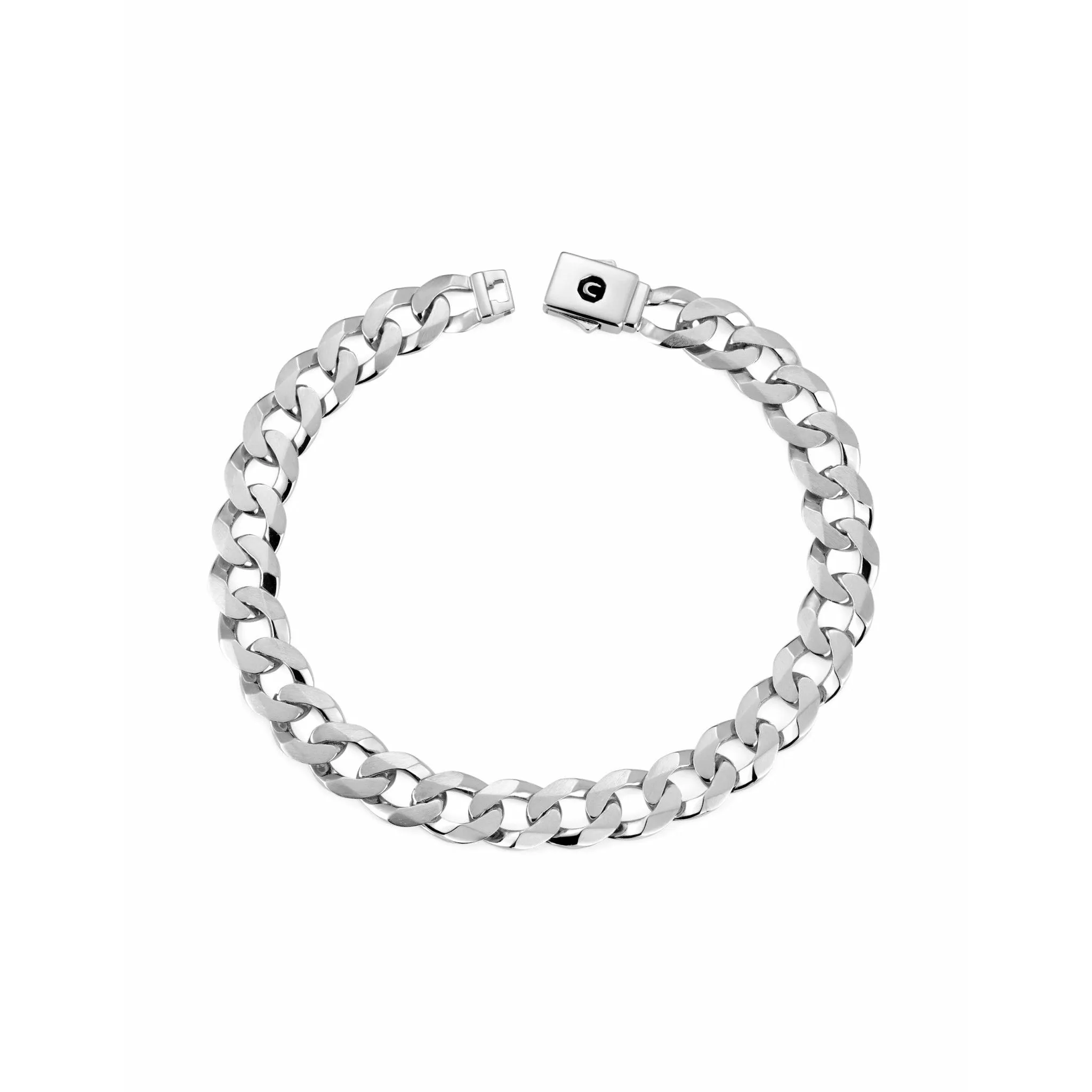 CRISLU Mens Matte Curb Chain Bracelet Finished in Pure Platinum