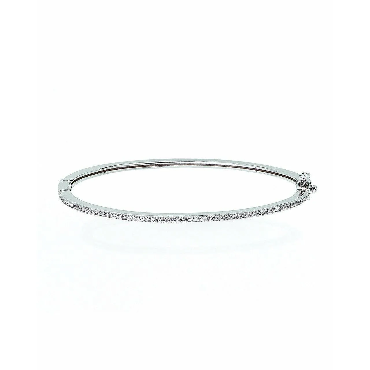 Crislu Thin Pave Sterling Silver Platinum Thin  Bangle Bracelet - Sterling Silver Platinum - .36 cttw