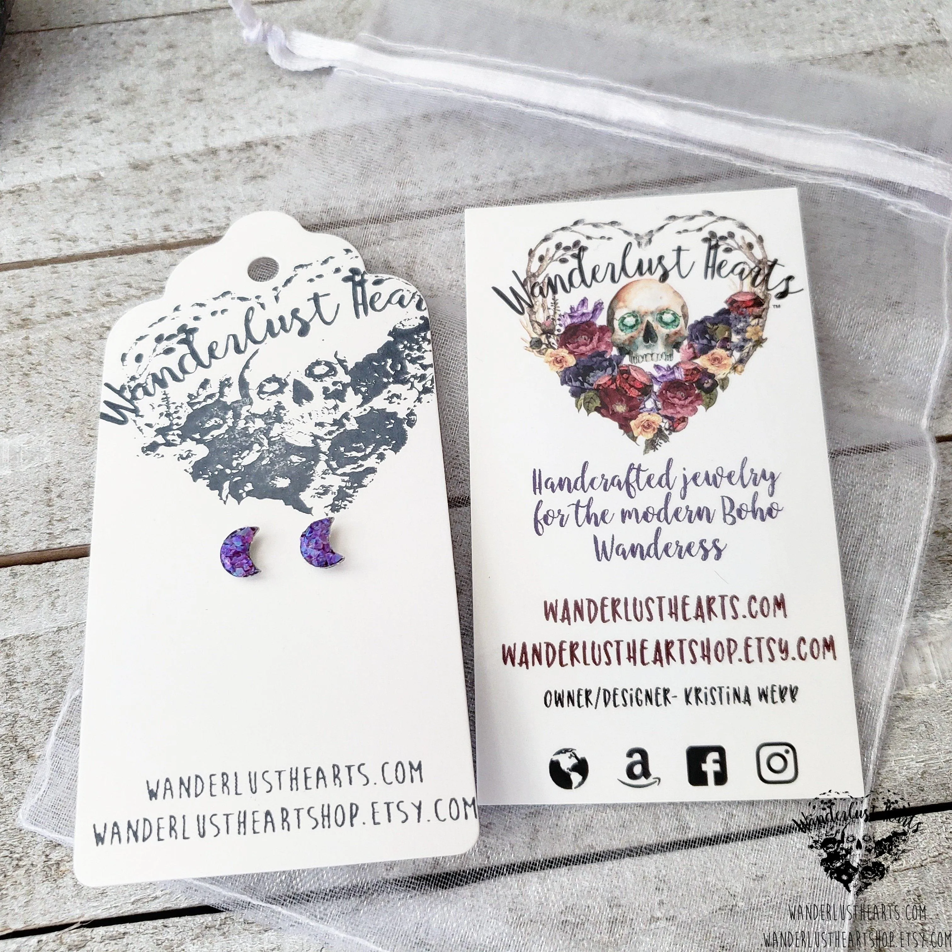 Crushed opal moon stud earrings