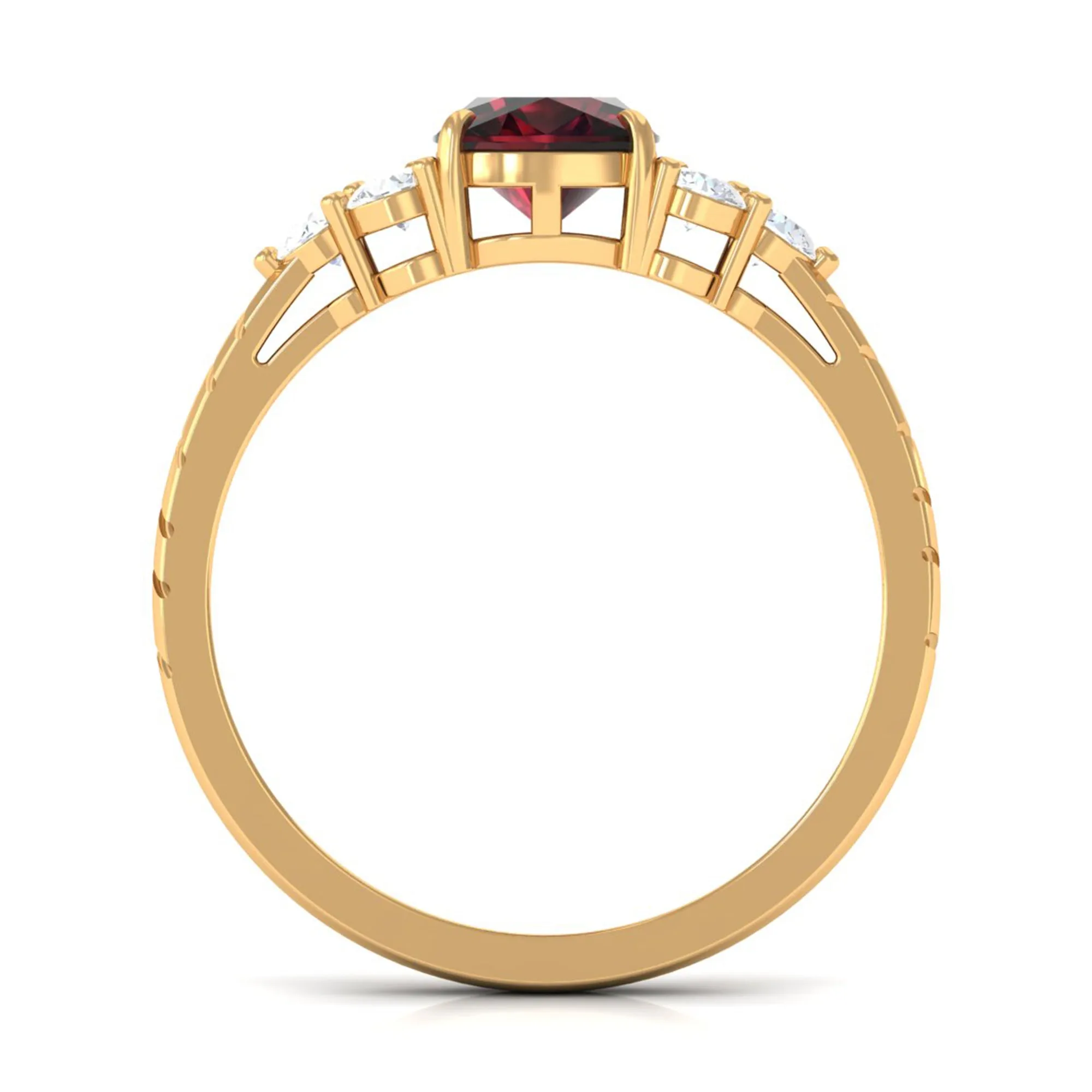 Cushion Cut Garnet Solitaire Engagement Ring with Diamond Trio
