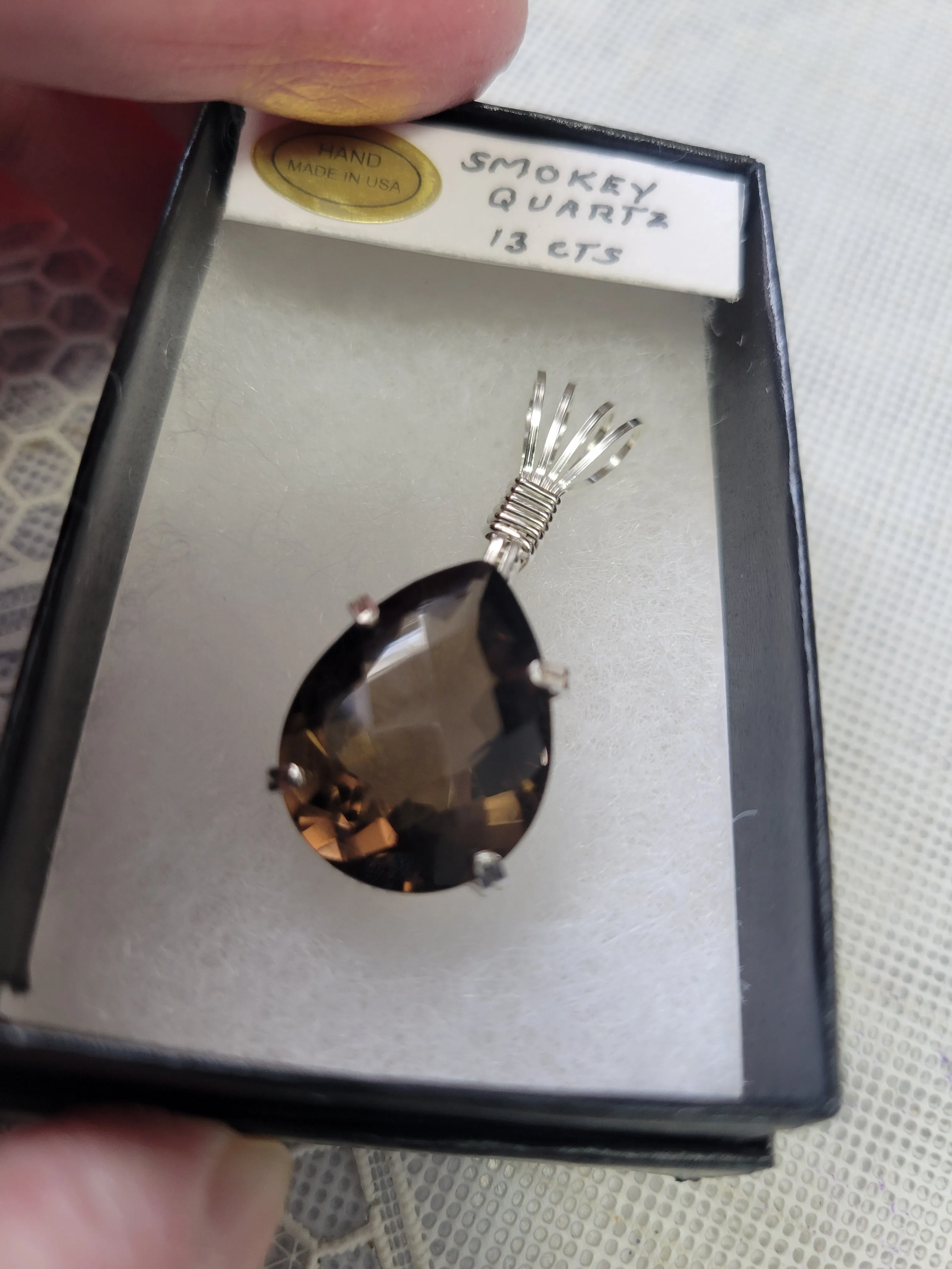 Custom Wire Wrapped 13 ct Faceted Smokey Quartz Necklace/Pendant Sterling Silver
