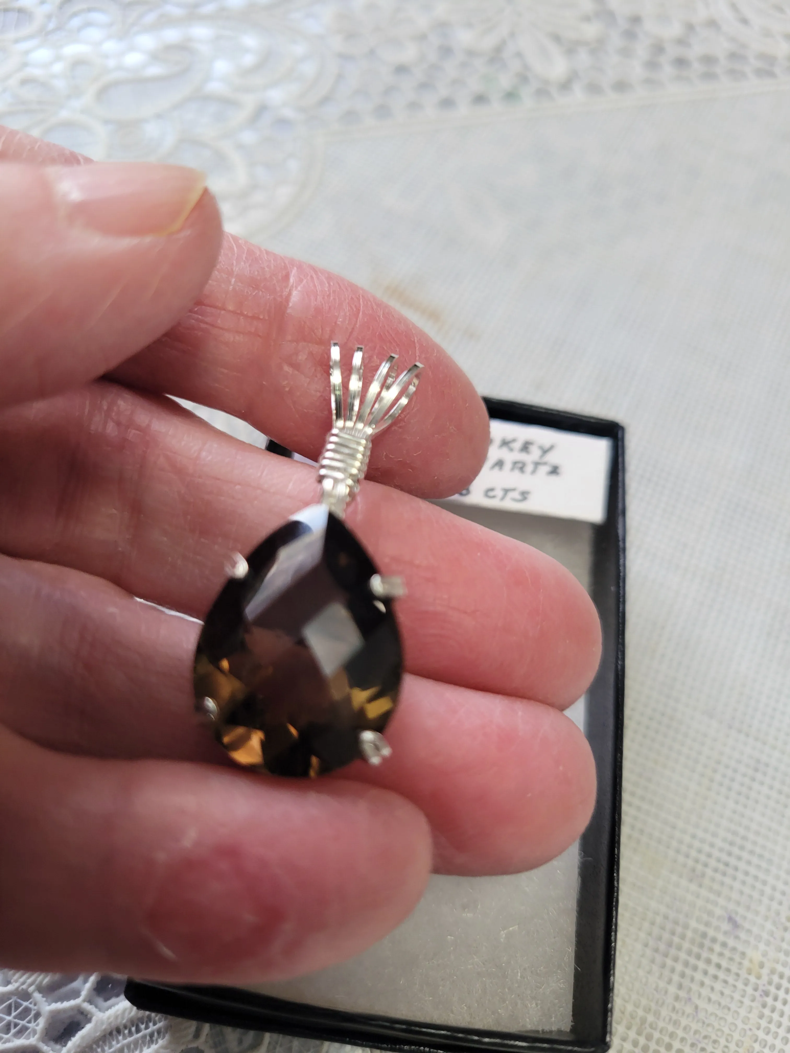 Custom Wire Wrapped 13 ct Faceted Smokey Quartz Necklace/Pendant Sterling Silver
