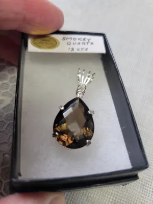 Custom Wire Wrapped 13 ct Faceted Smokey Quartz Necklace/Pendant Sterling Silver