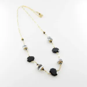 Dendrite Opal and Black Spinel Gemstone Necklace