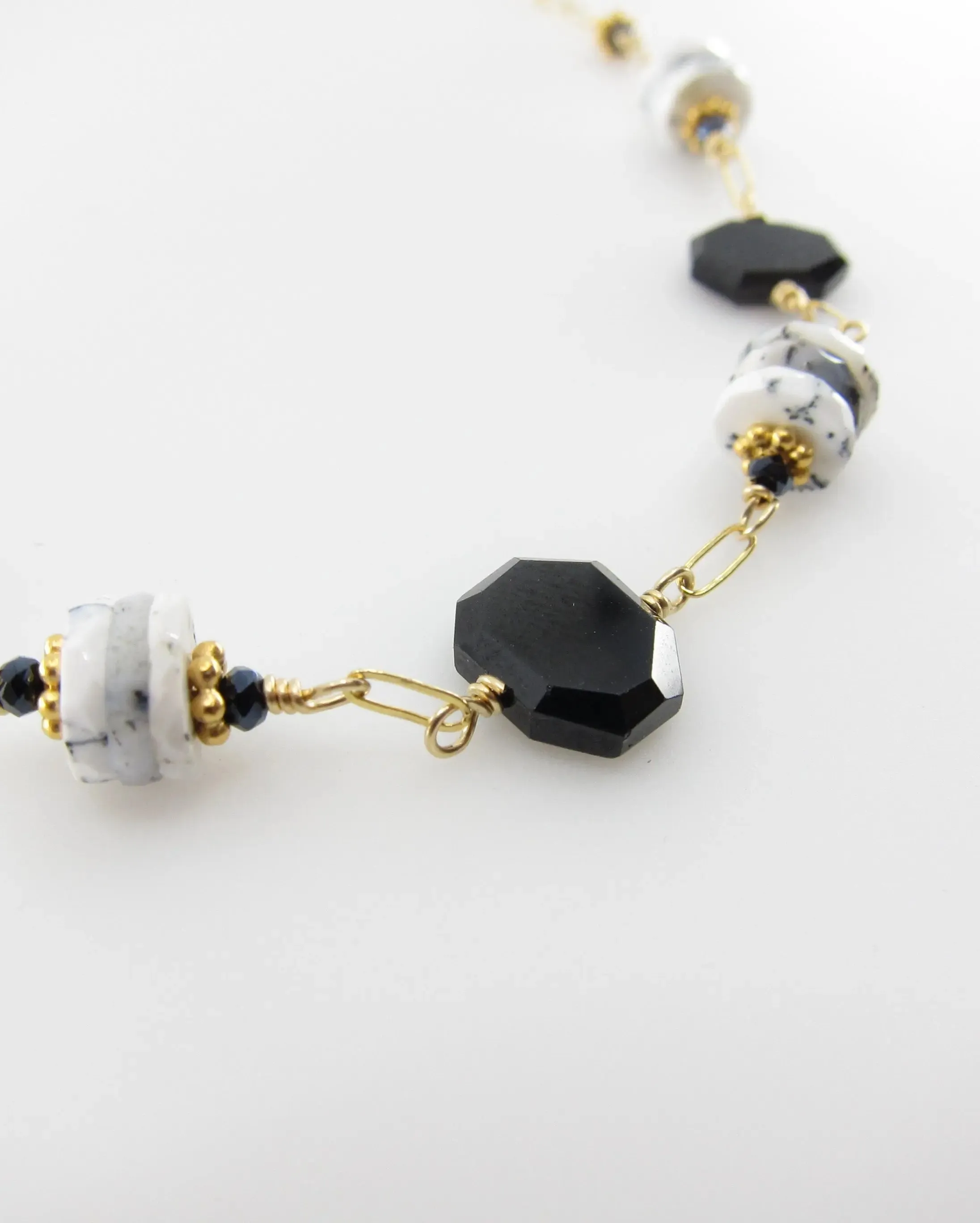 Dendrite Opal and Black Spinel Gemstone Necklace