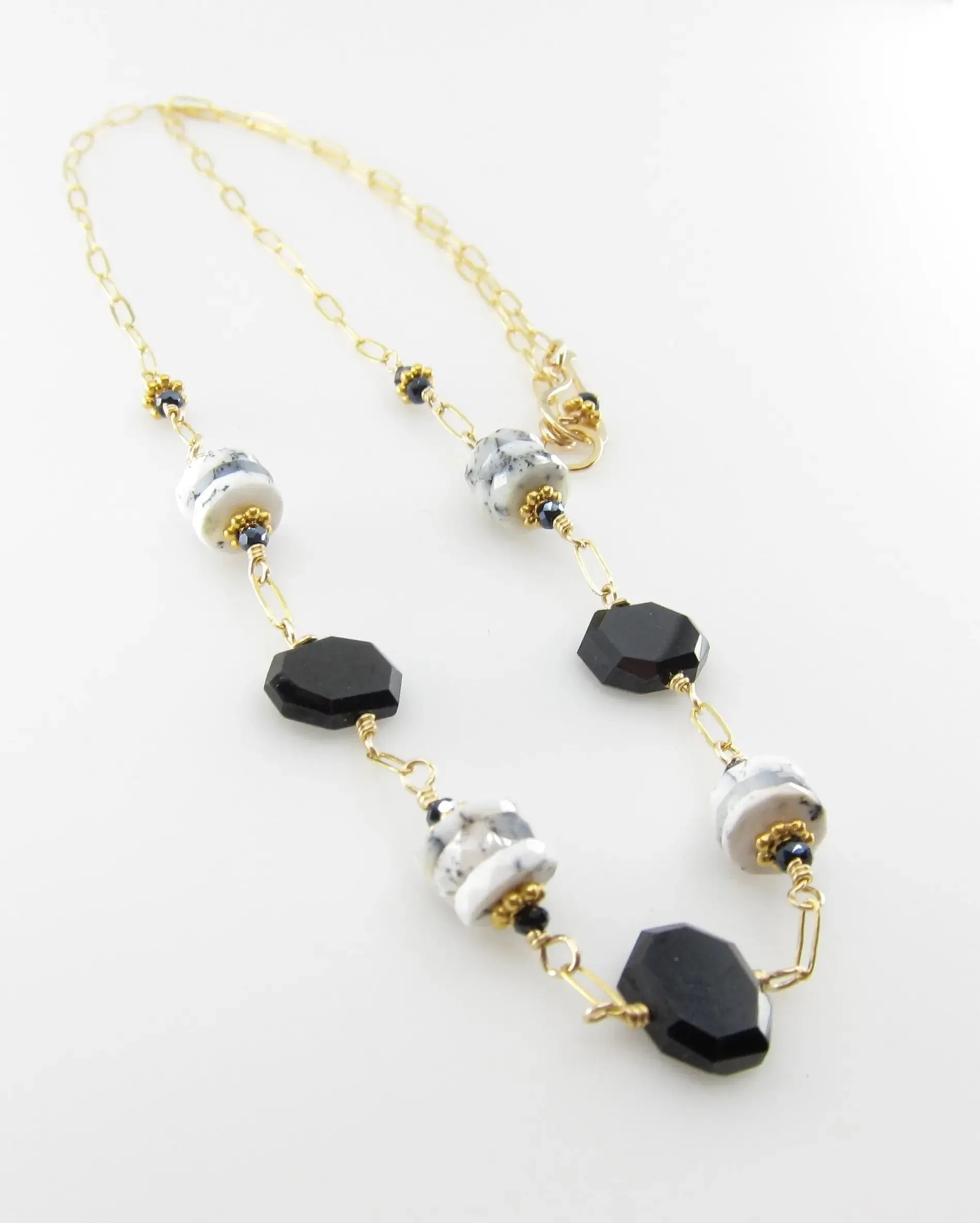 Dendrite Opal and Black Spinel Gemstone Necklace