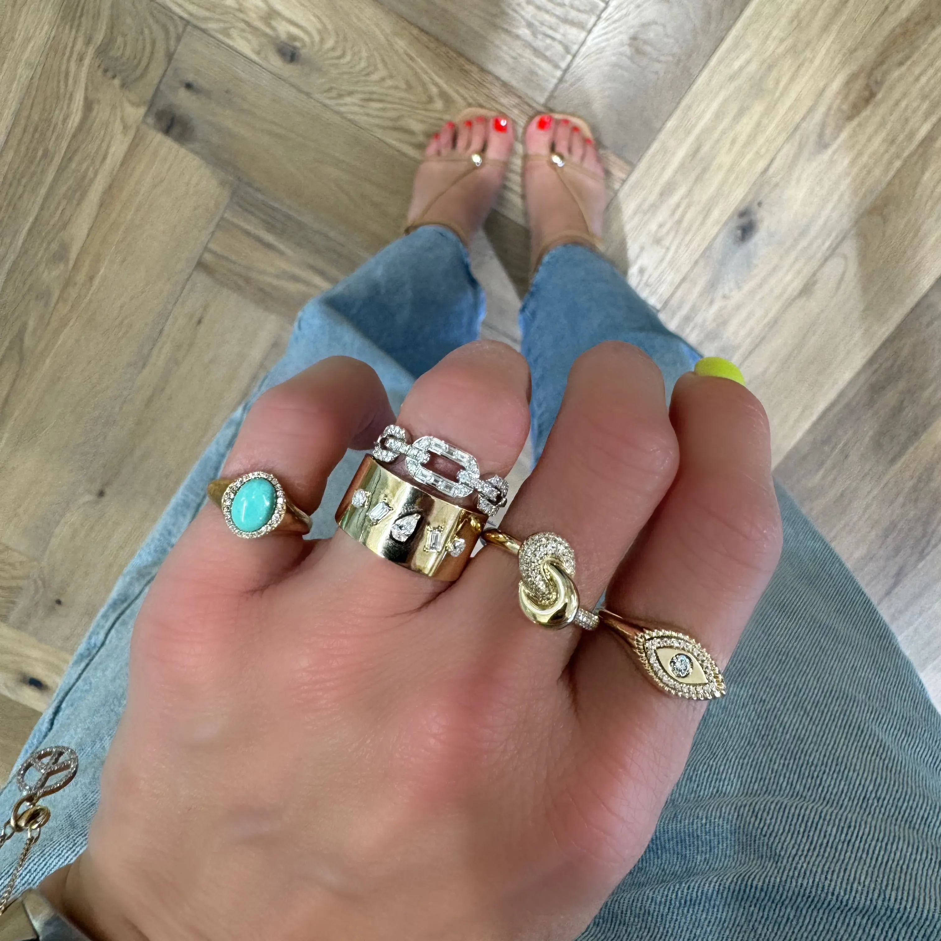 Diamond & Turquoise Cabochon Signet Ring