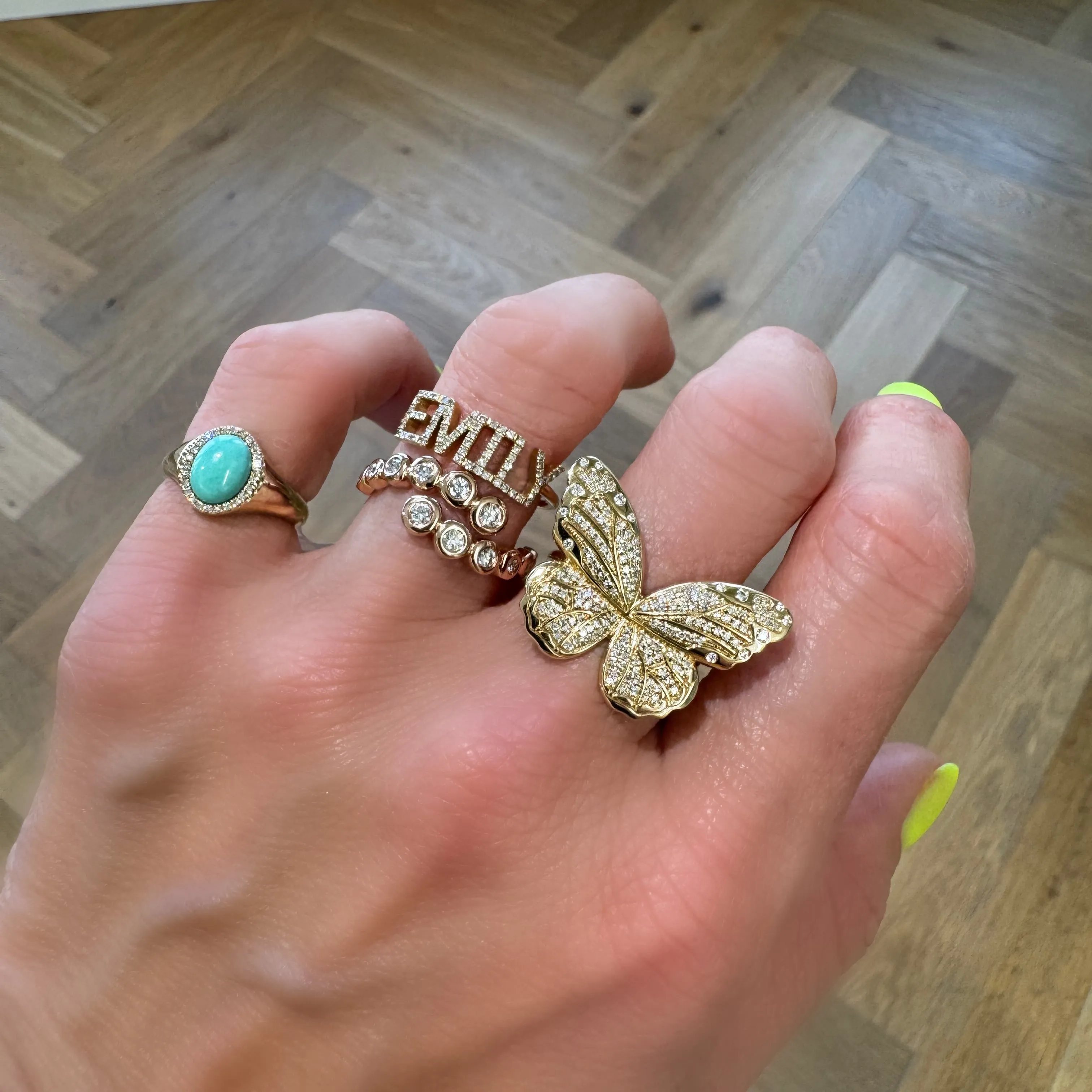 Diamond & Turquoise Cabochon Signet Ring