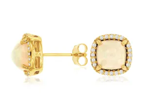 Diamond Halo Ethiopian Opal Earrings