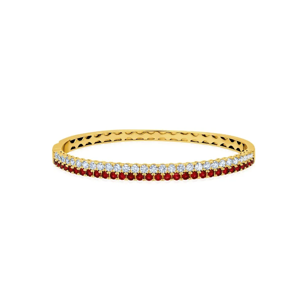 Double Row Clear And Ruby Color Round Cut 7'' Tennis Bracelet