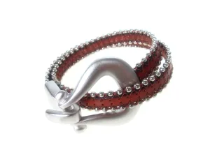 Double Wrap Beaded Leather Bracelet with Horseshoe Clasp