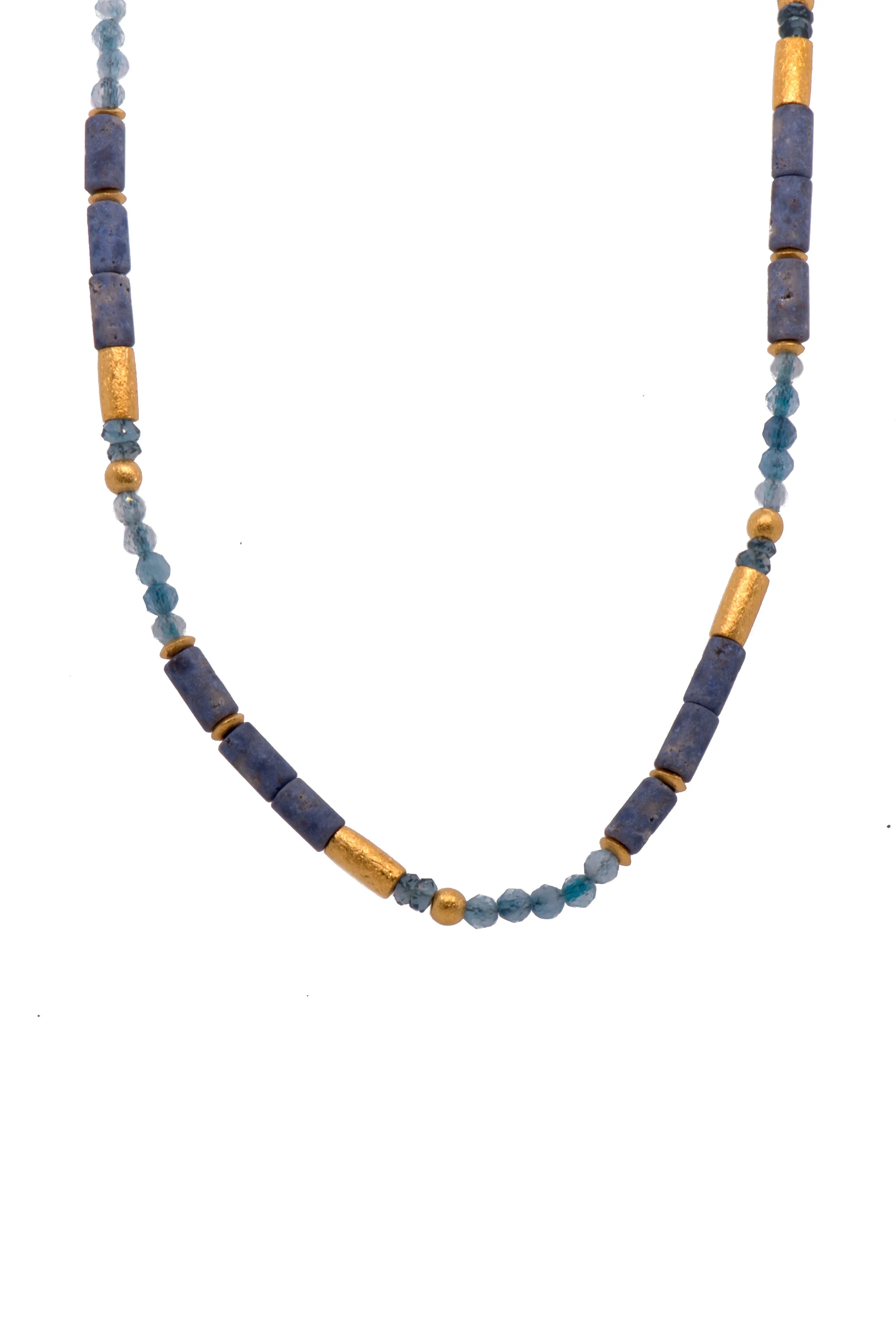 Dumortierite, London Blue Topaz, and Aquamarine 3mm Necklace 24K Fair Trade Gold Vermeil