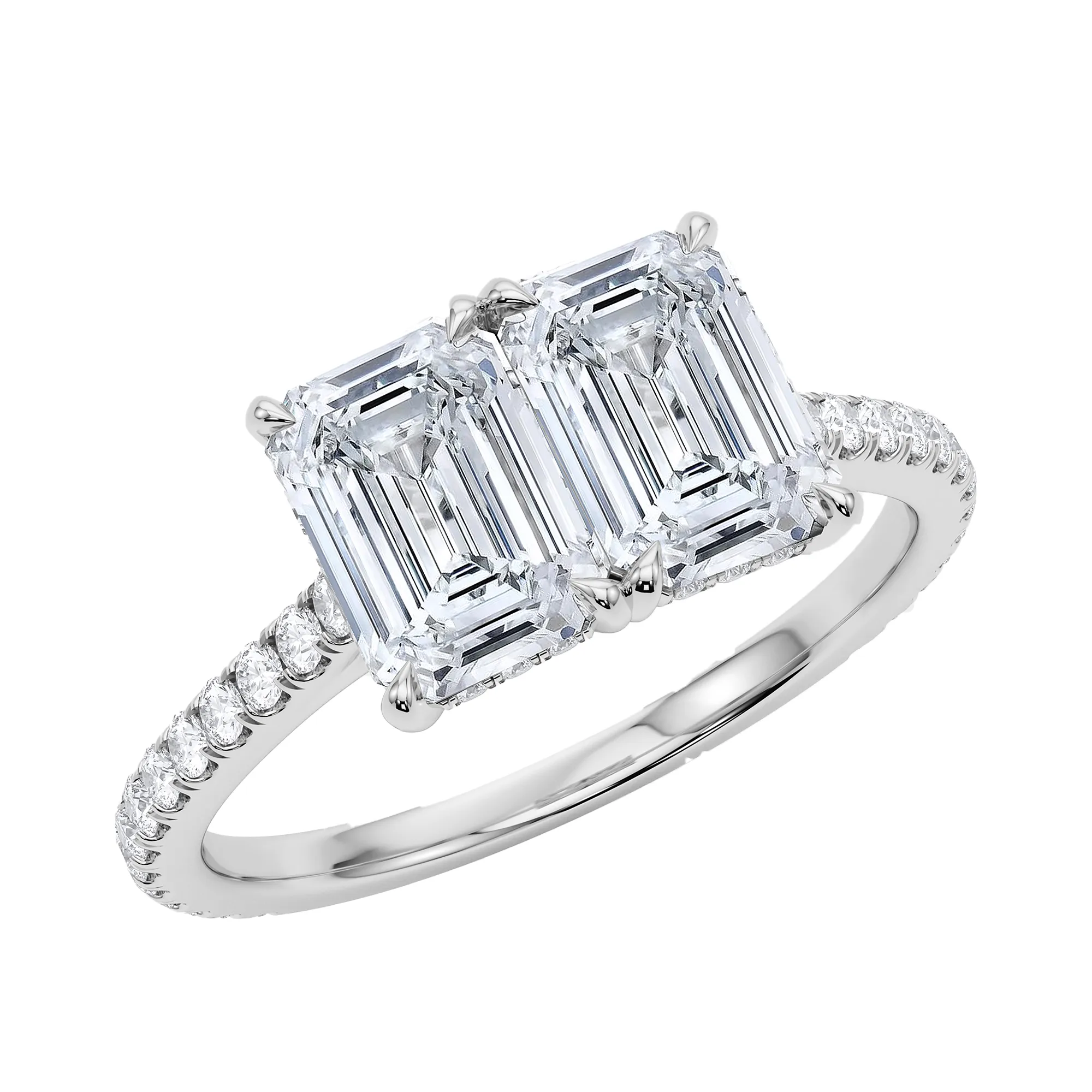 Emerald North-South Twin Pave Diamond Ring