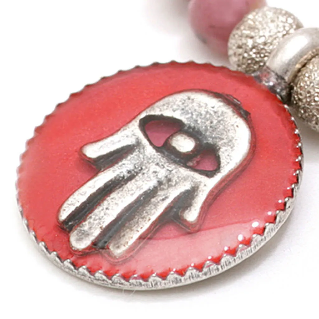Enamel Hamsa Hand Charm Token Gemstone Bracelet