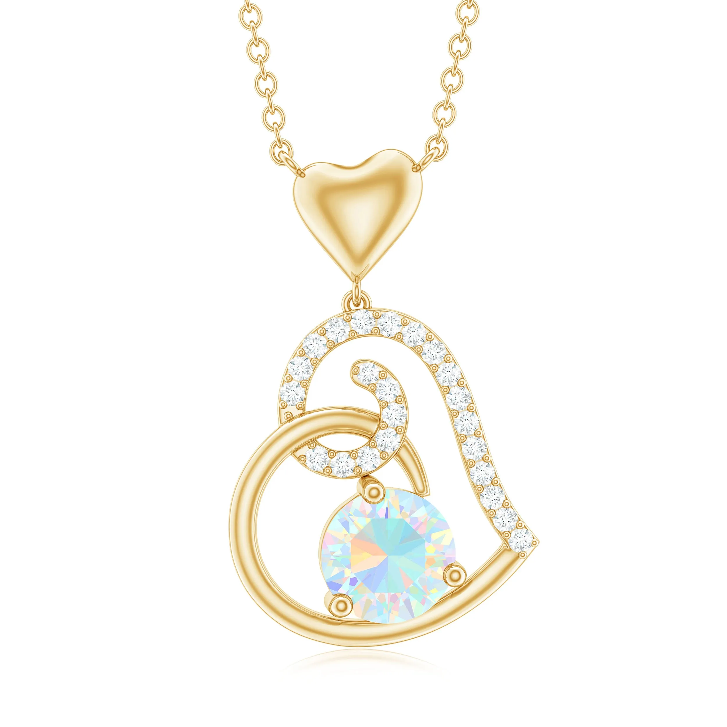 Ethiopian Opal Heart Pendant Necklace with Diamond