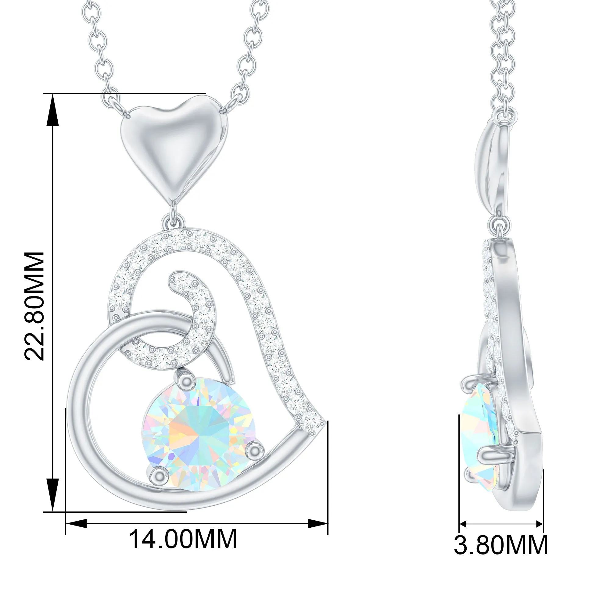 Ethiopian Opal Heart Pendant Necklace with Diamond