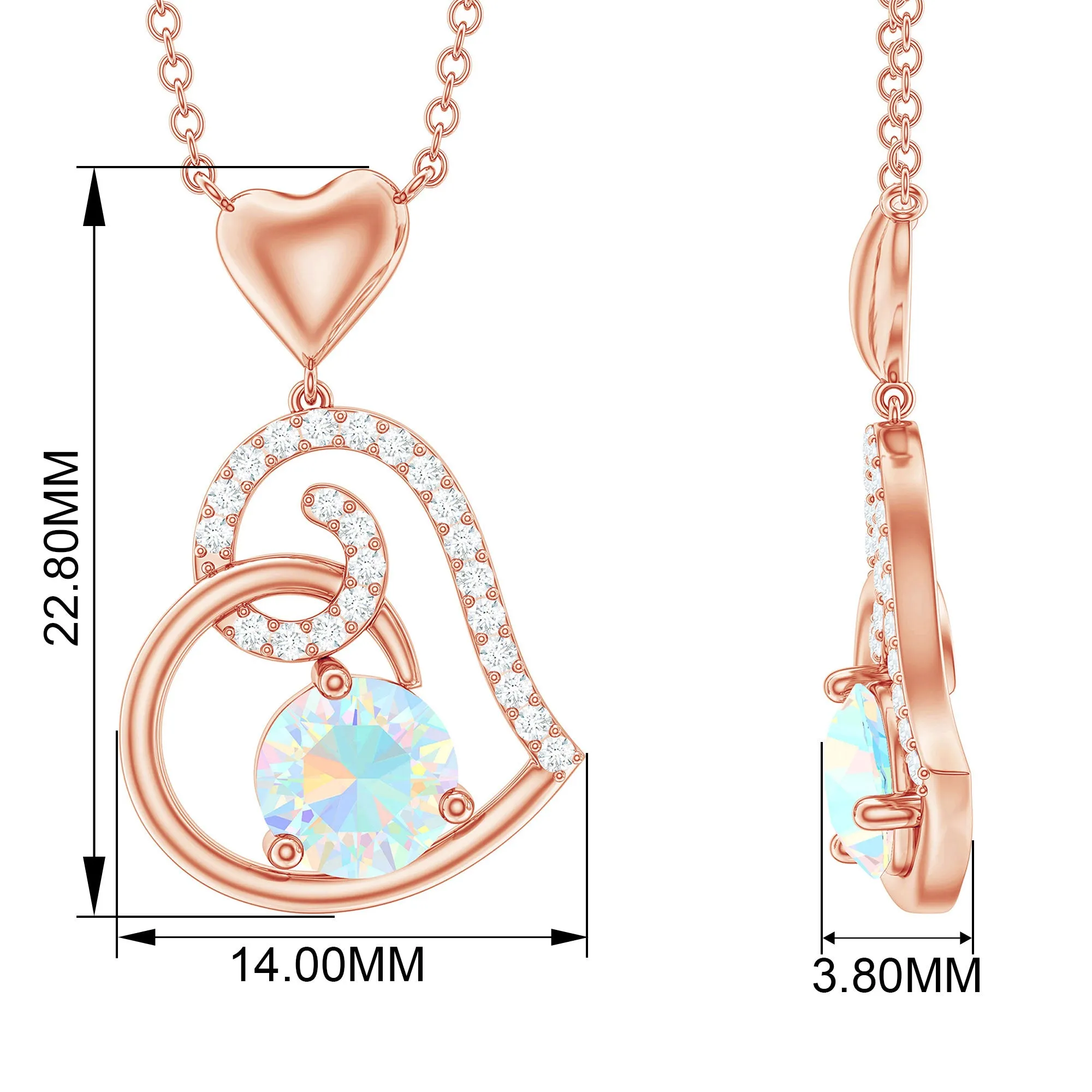 Ethiopian Opal Heart Pendant Necklace with Diamond