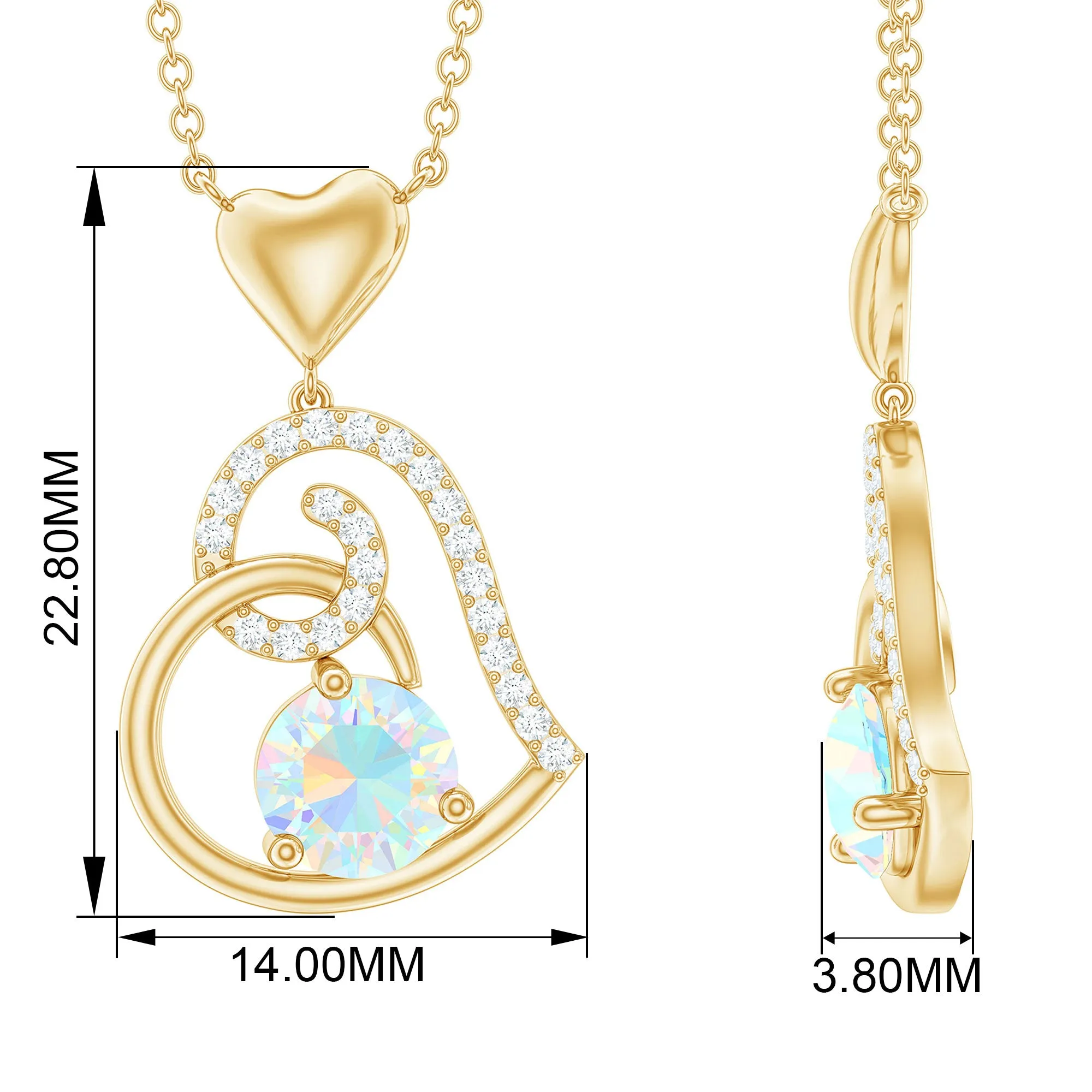 Ethiopian Opal Heart Pendant Necklace with Diamond