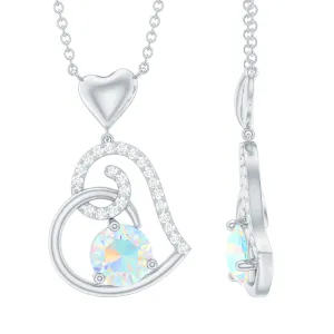 Ethiopian Opal Heart Pendant Necklace with Diamond