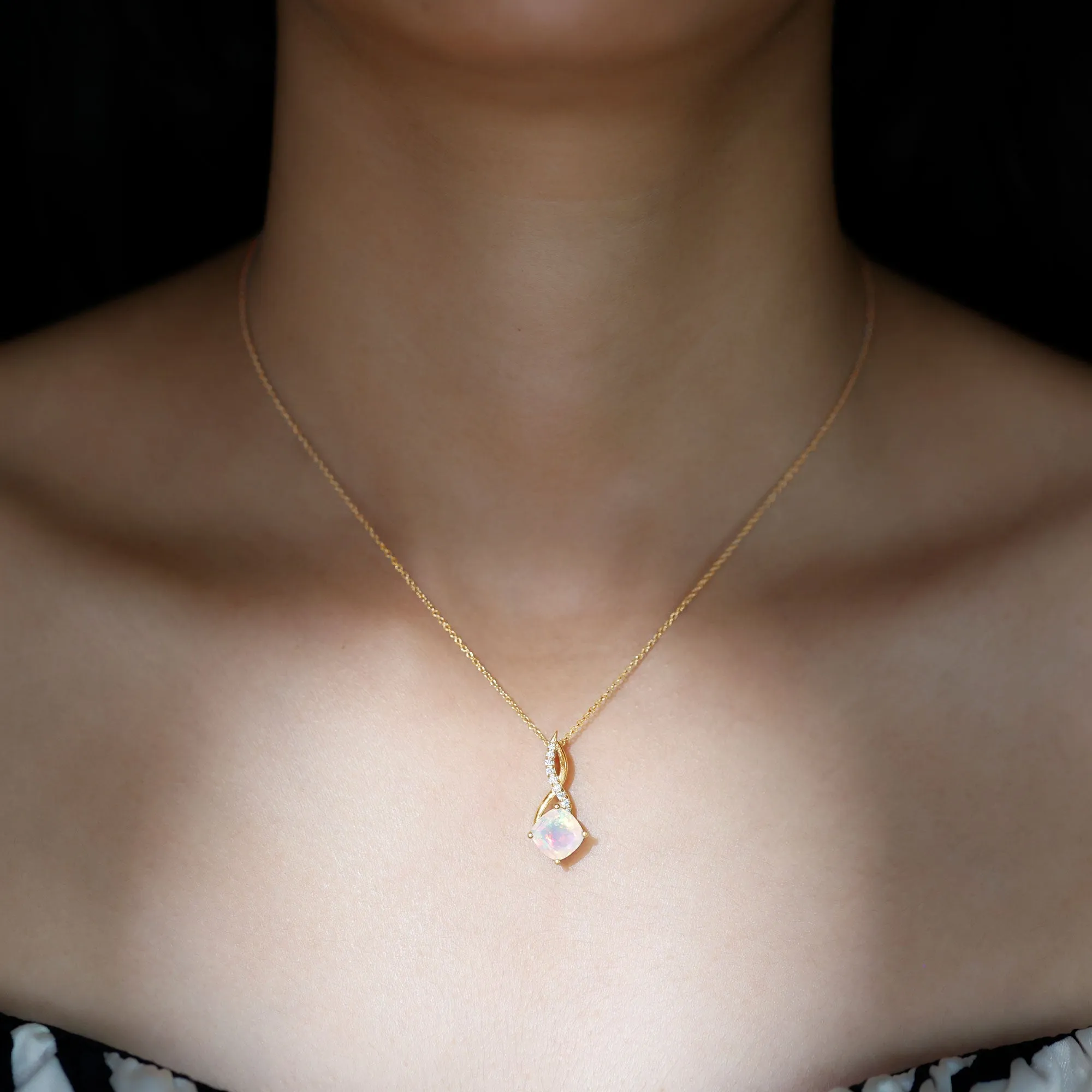 Ethiopian Opal Solitaire Infinity Pendant with Moissanite