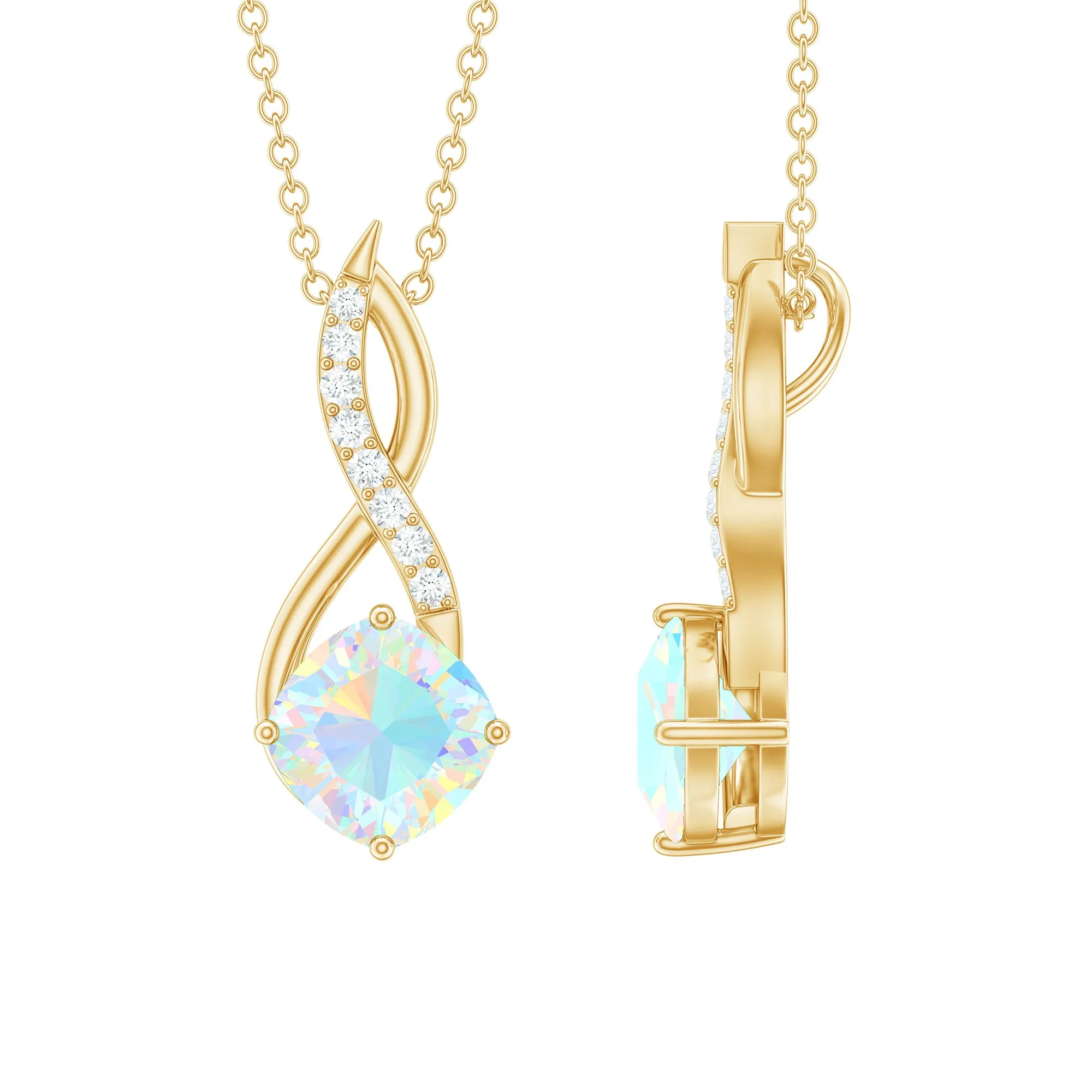 Ethiopian Opal Solitaire Infinity Pendant with Moissanite