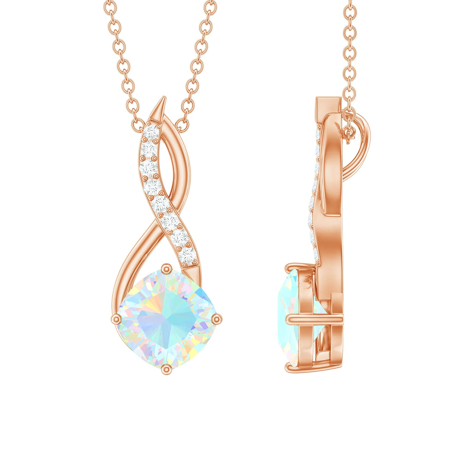 Ethiopian Opal Solitaire Infinity Pendant with Moissanite