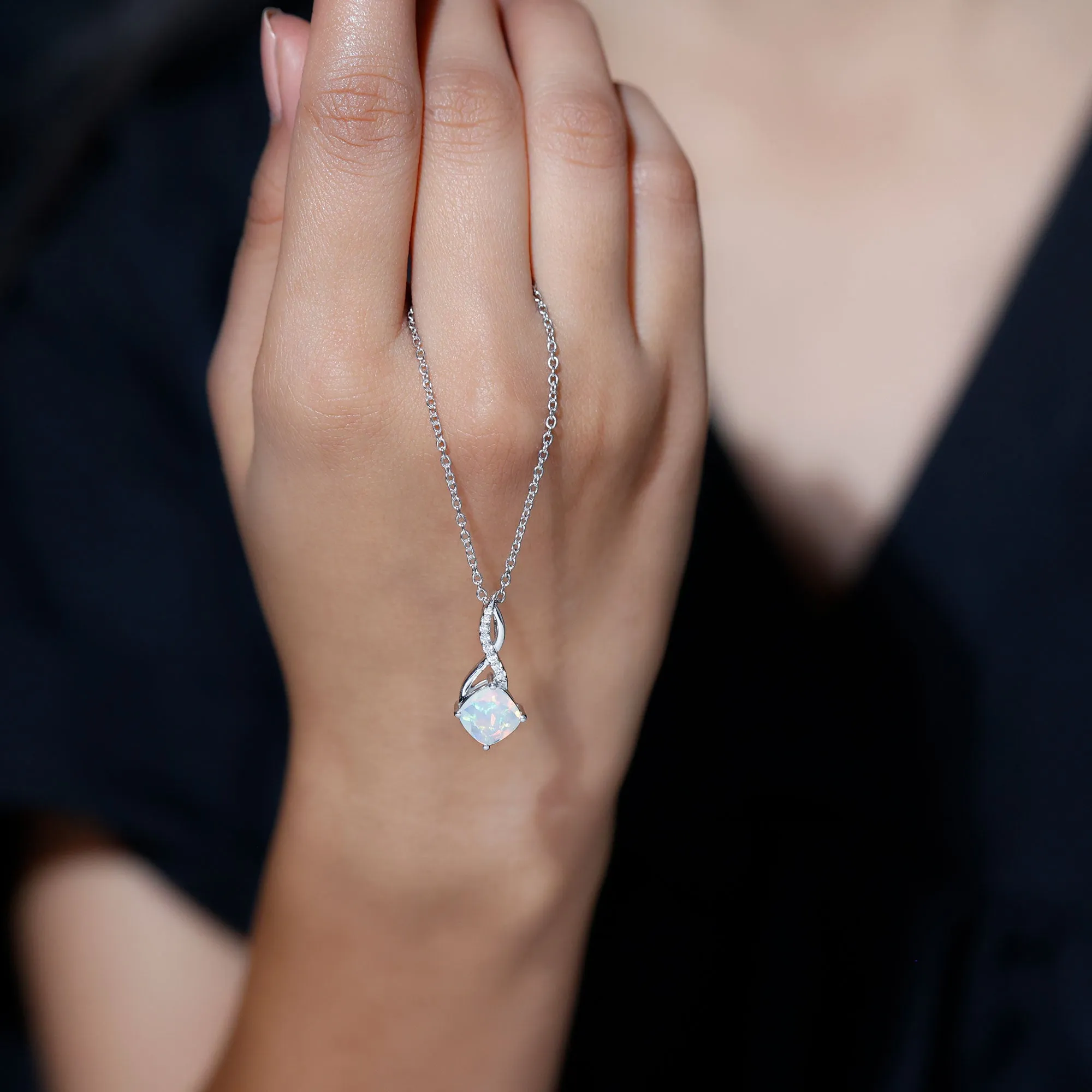 Ethiopian Opal Solitaire Infinity Pendant with Moissanite