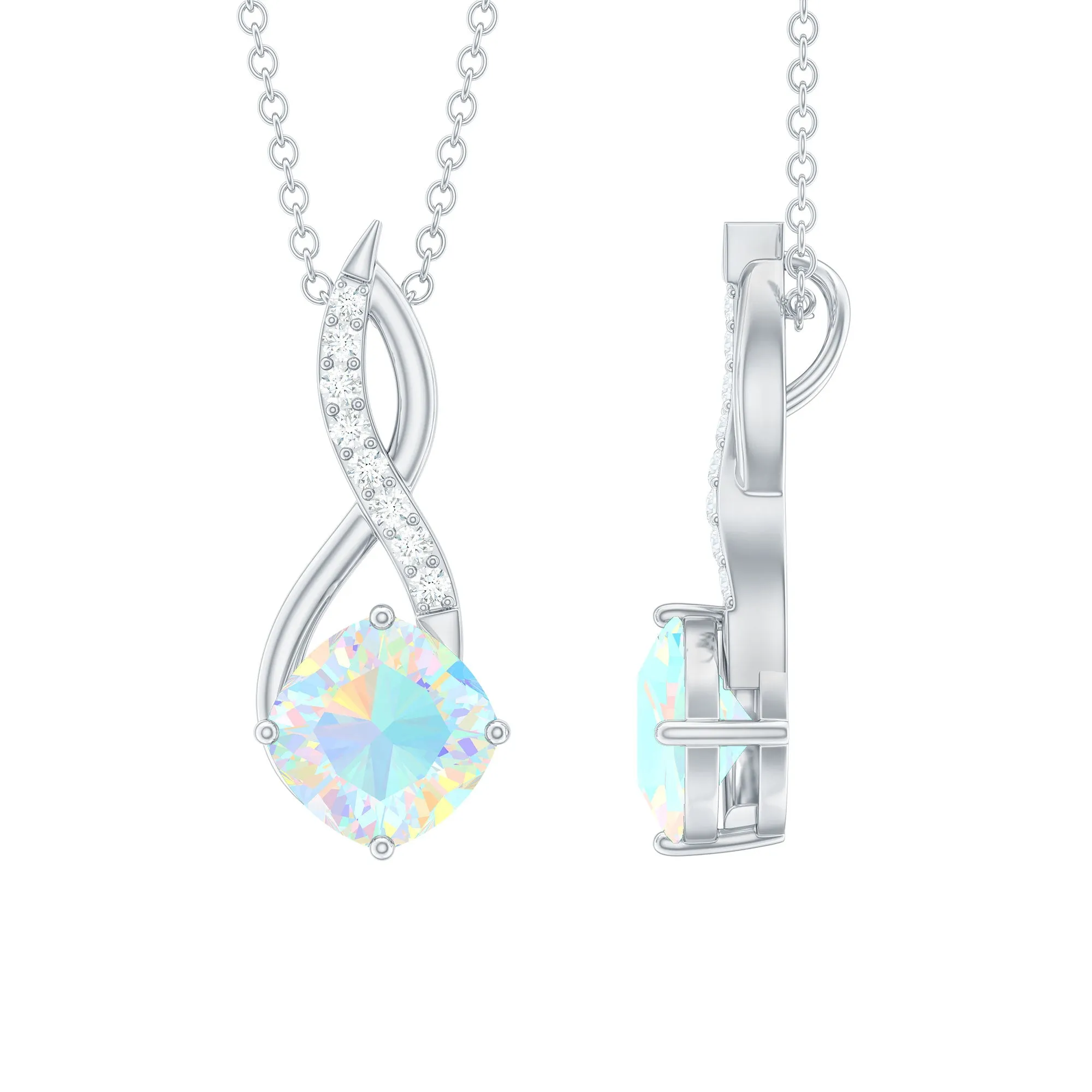 Ethiopian Opal Solitaire Infinity Pendant with Moissanite