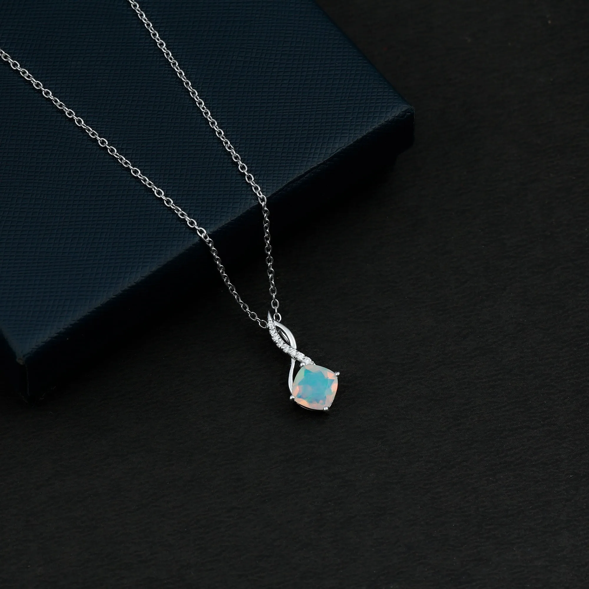 Ethiopian Opal Solitaire Infinity Pendant with Moissanite