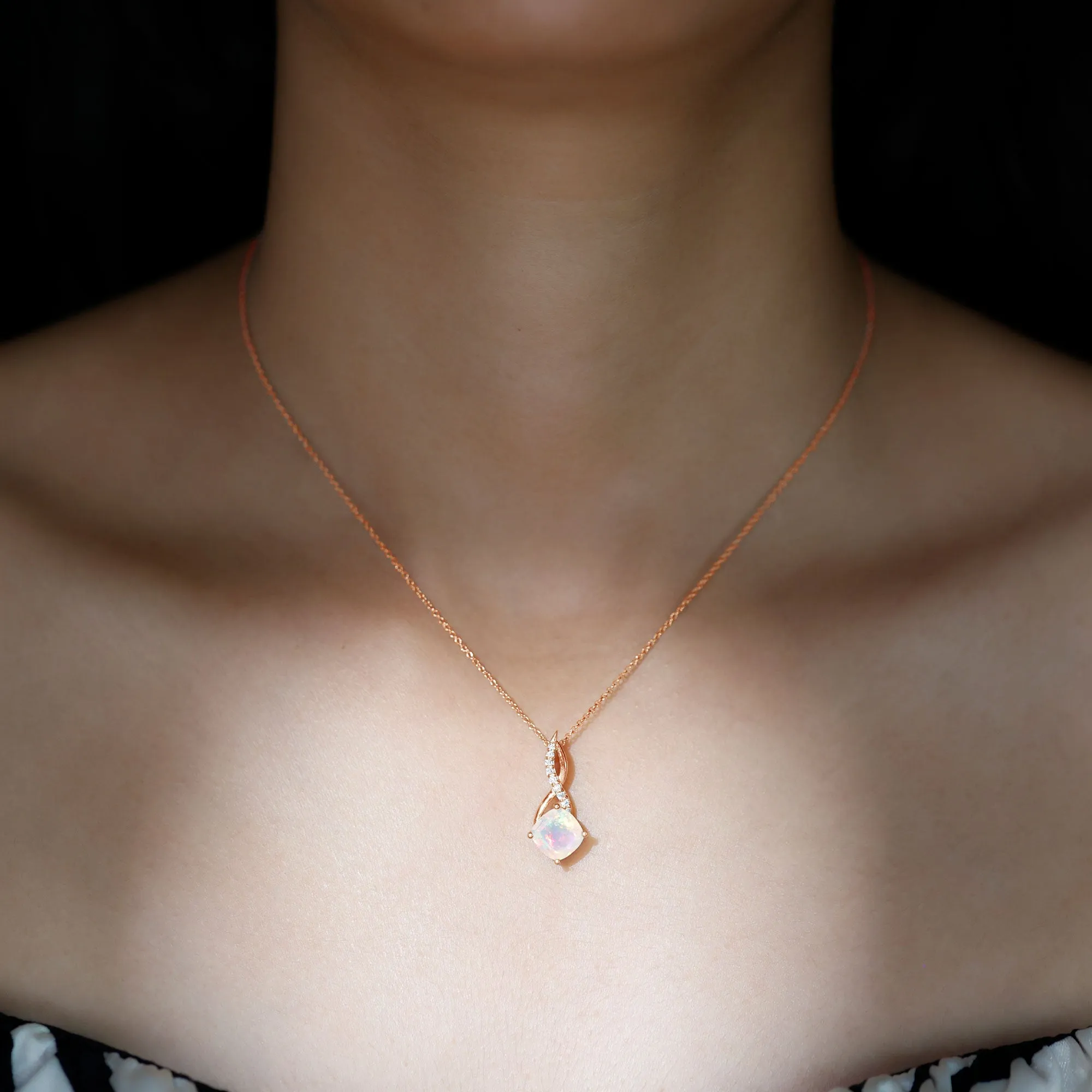 Ethiopian Opal Solitaire Infinity Pendant with Moissanite