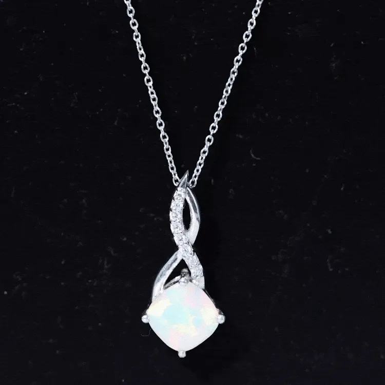 Ethiopian Opal Solitaire Infinity Pendant with Moissanite