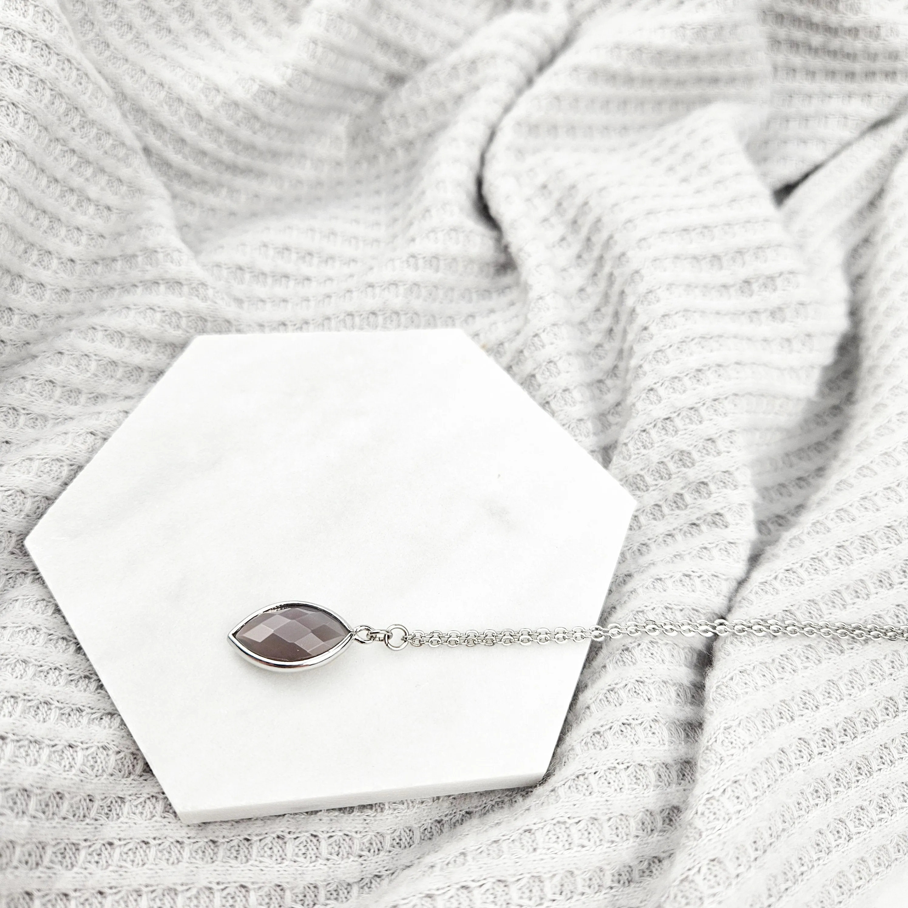 Faceted Agate Crystal Silver Necklace