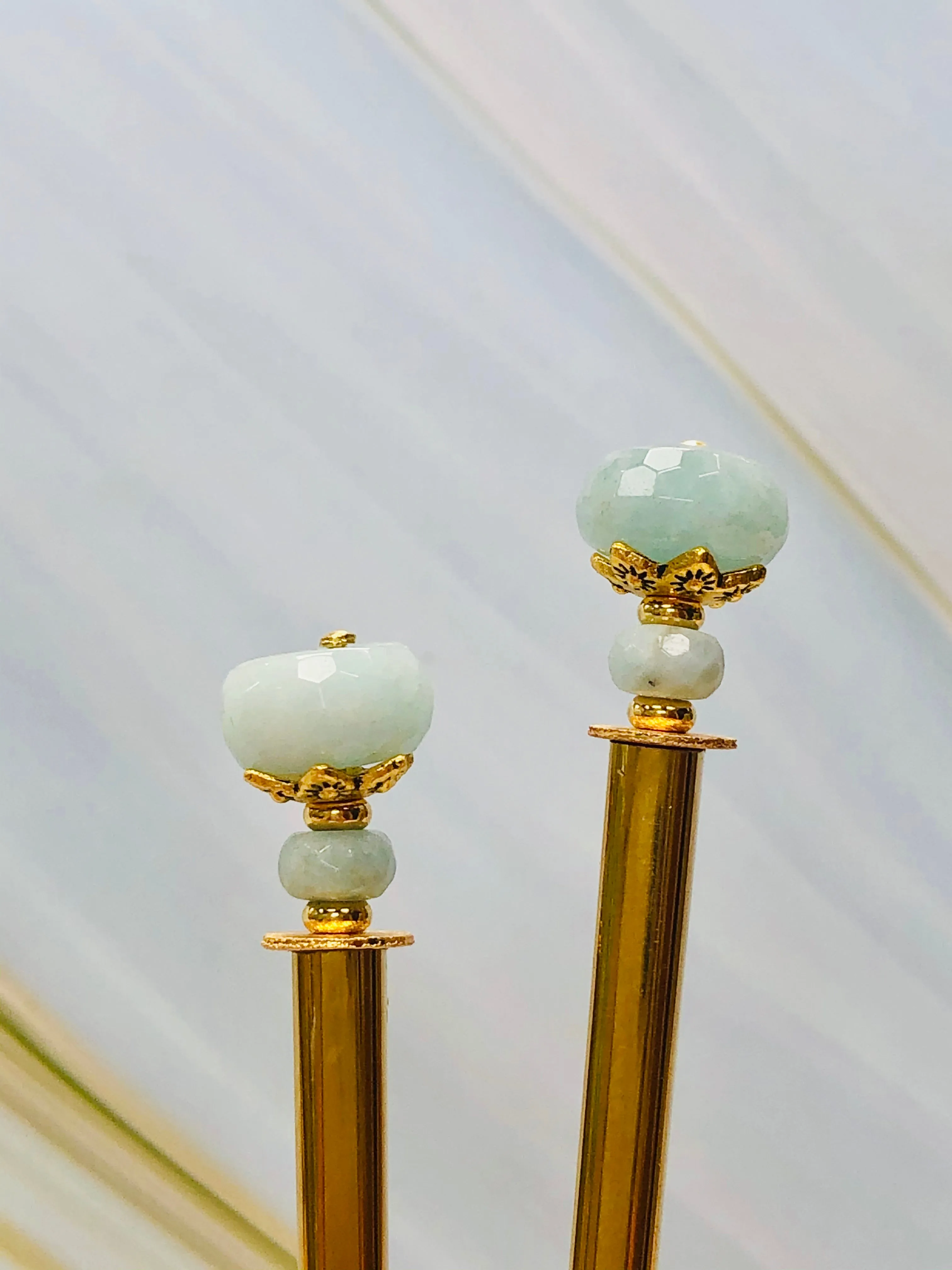 Faceted Aquamarine Gem stone Hair Sticks, Gold Hair Pins, shawl pin, sweater pin