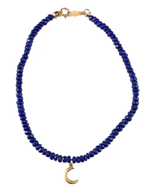 Faceted Lapis 14K Gold Delicate Crescent Moon Charm Bracelet