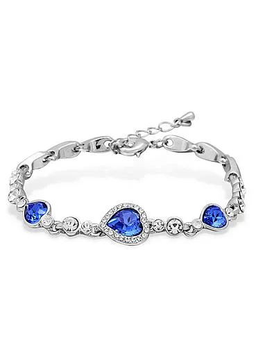 Fancy Platinum Plated Bracelet with Mazarine Austria Crystal Heart Findings