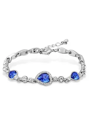 Fancy Platinum Plated Bracelet with Mazarine Austria Crystal Heart Findings