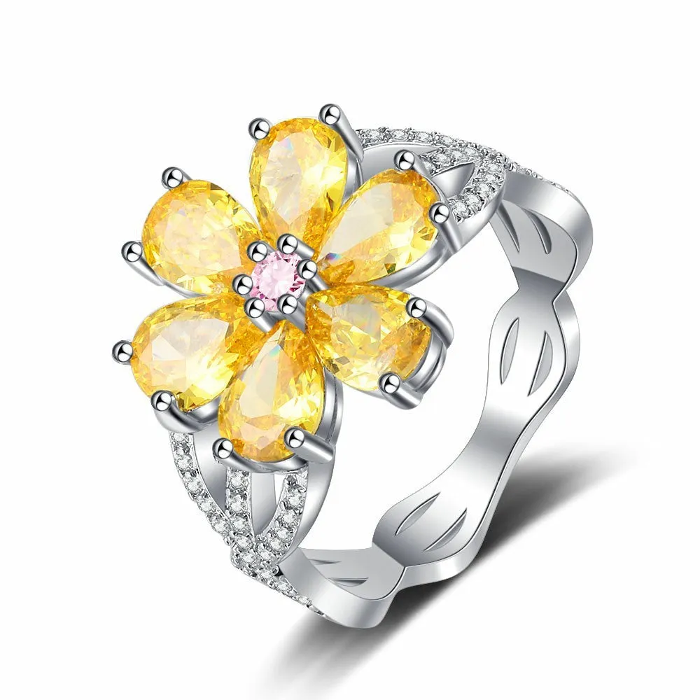 Fashion Exquisite Sweet Flowers Ring Niche Cherry Blossom Light Luxury Mori Style Index Finger Ring Diamond-embedded Simple Temperament Ring