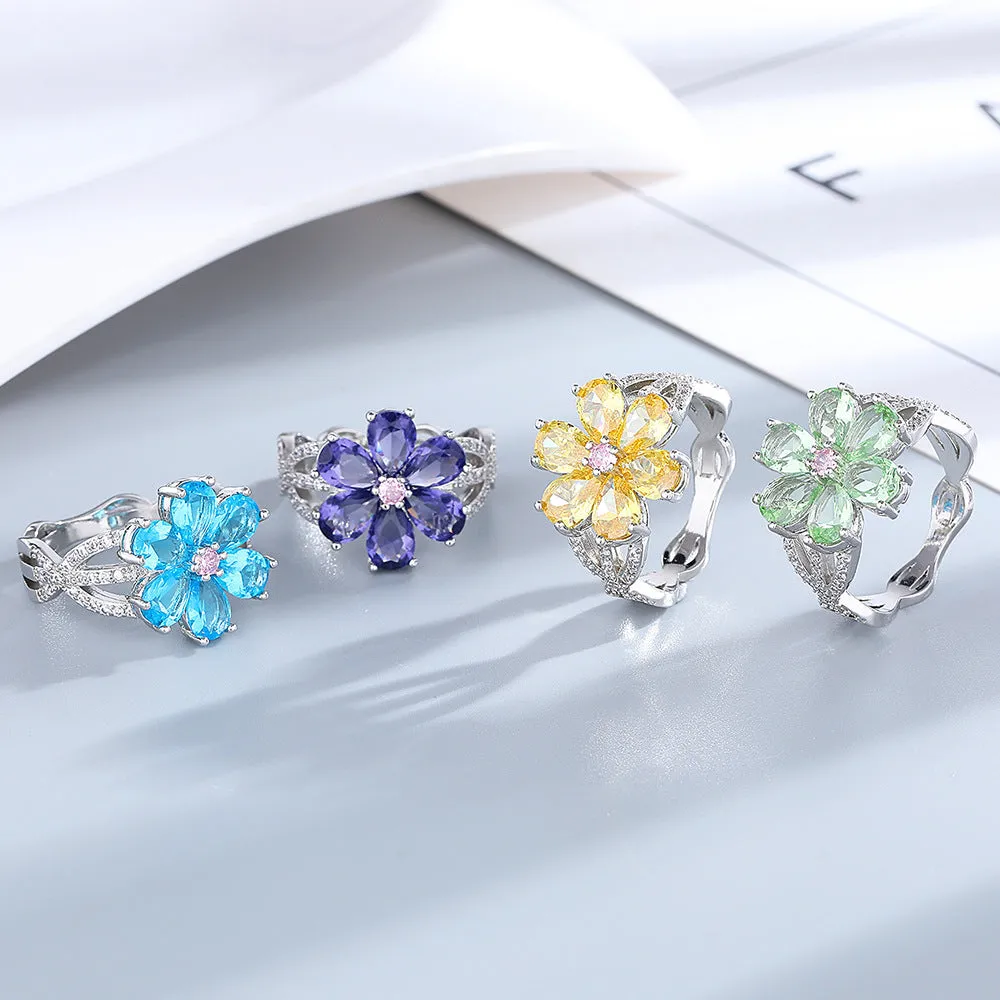 Fashion Exquisite Sweet Flowers Ring Niche Cherry Blossom Light Luxury Mori Style Index Finger Ring Diamond-embedded Simple Temperament Ring